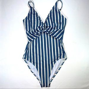3/20* Blue Striped Ruched One Piece Swimsuit